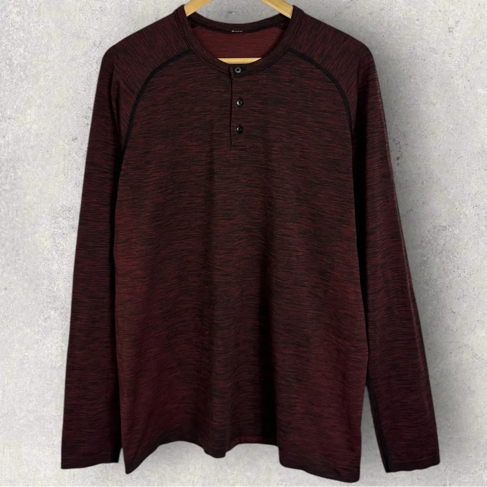Lululemon Vent Tech Long Sleeve Henley Shirt Mens Size Large Oxblood Red Black L - Picture 3 of 13